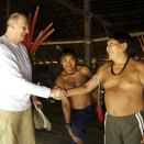 King Harald and the leader of the Yanomami, Daví Kopenawa, thank each other for four eventful days. Published 4 May 2013. Handout picture from the Royal Court. For editorial use only, not for sale. Photo: Rainforest Foundation Norway / ISA Brazil.